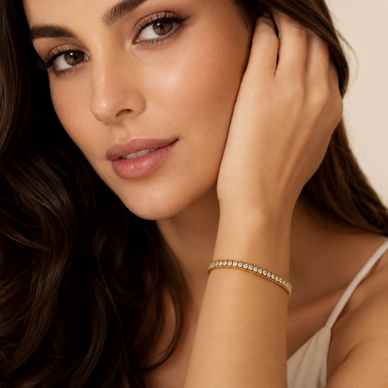Wheat Gold Lab Grown Tennis Bracelet