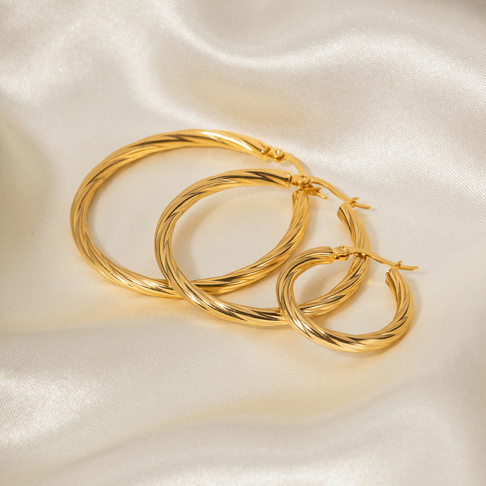 Elisa Waterproof 18k Gold Twisted Hoop Earrings