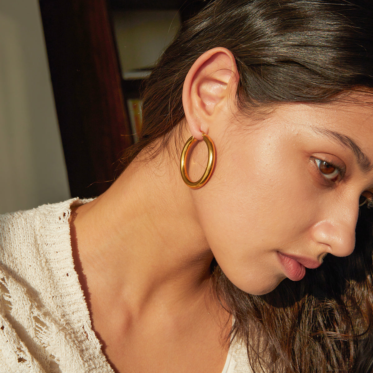 Large Gold Tube Hoop Earrings