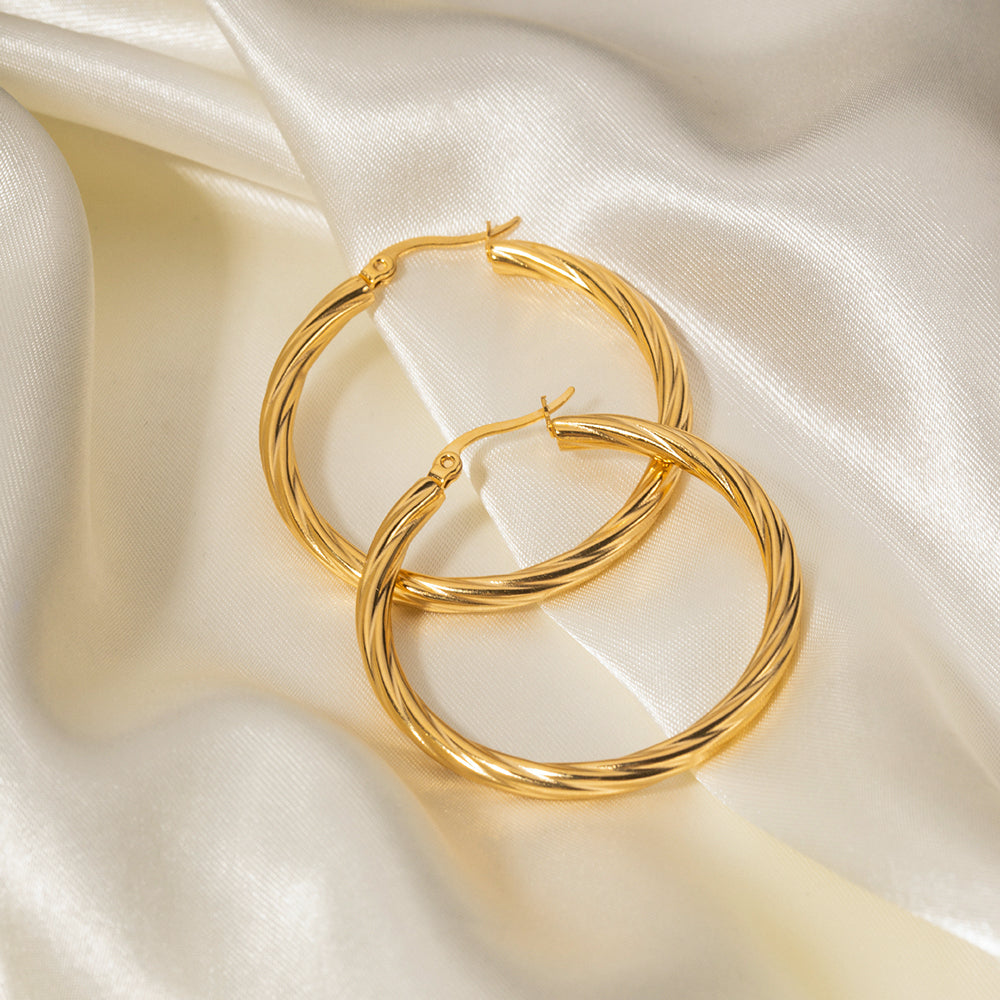 Elisa Waterproof 18k Gold Twisted Hoop Earrings