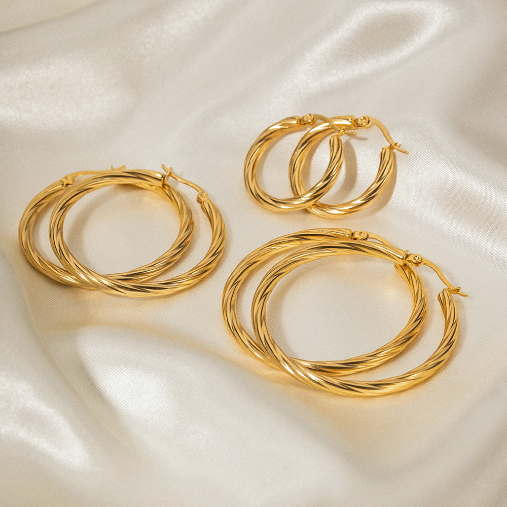 Elisa Waterproof 18k Gold Twisted Hoop Earrings