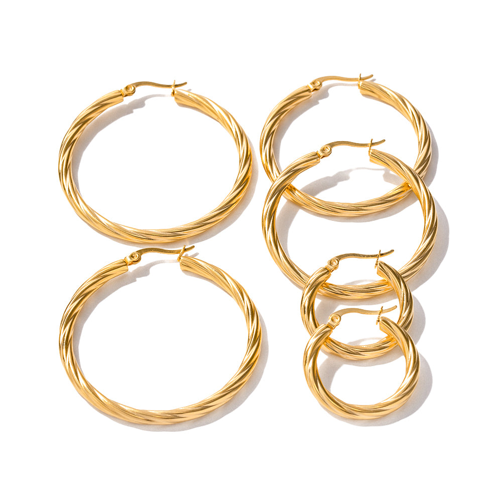 Elisa Waterproof 18k Gold Twisted Hoop Earrings