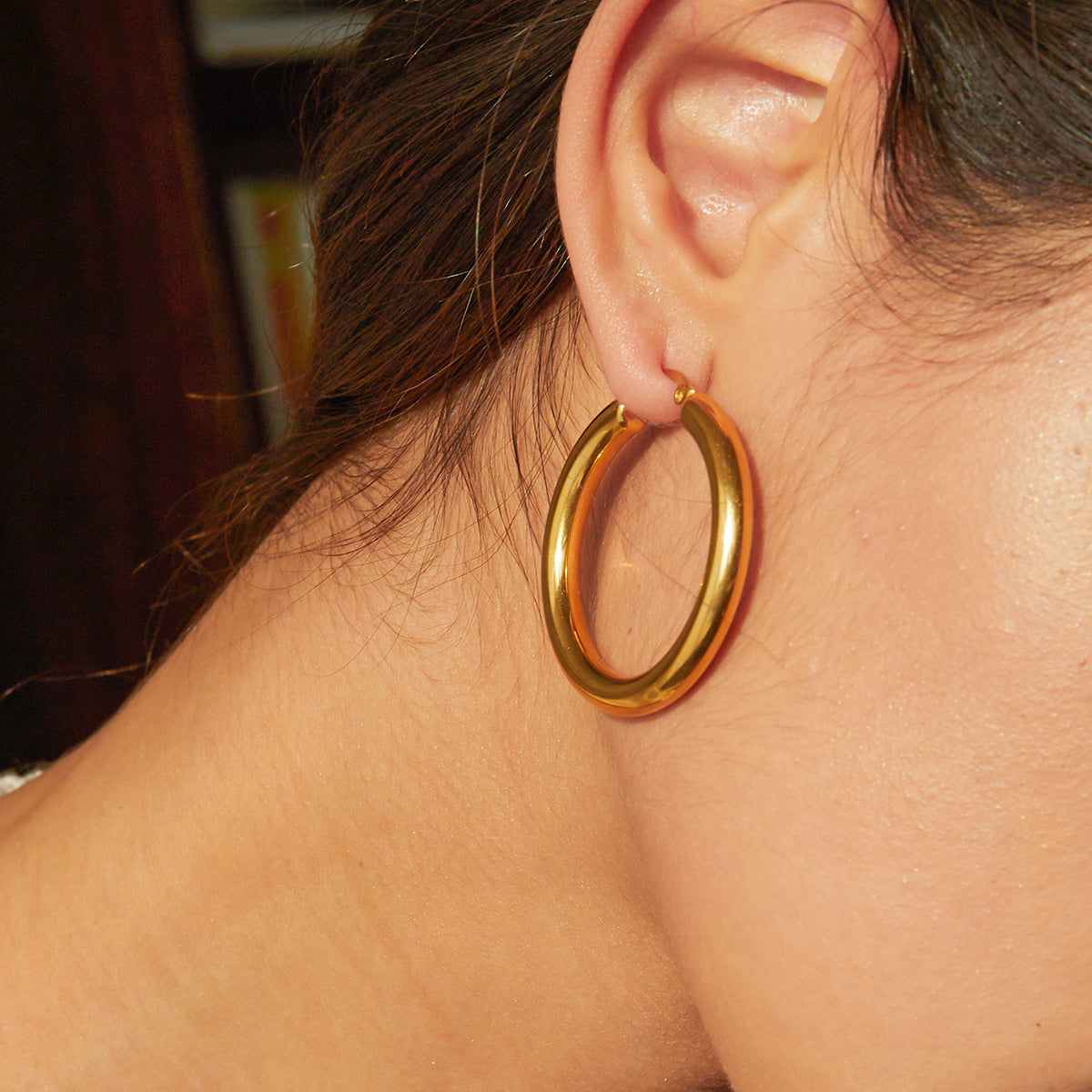 Large Gold Tube Hoop Earrings