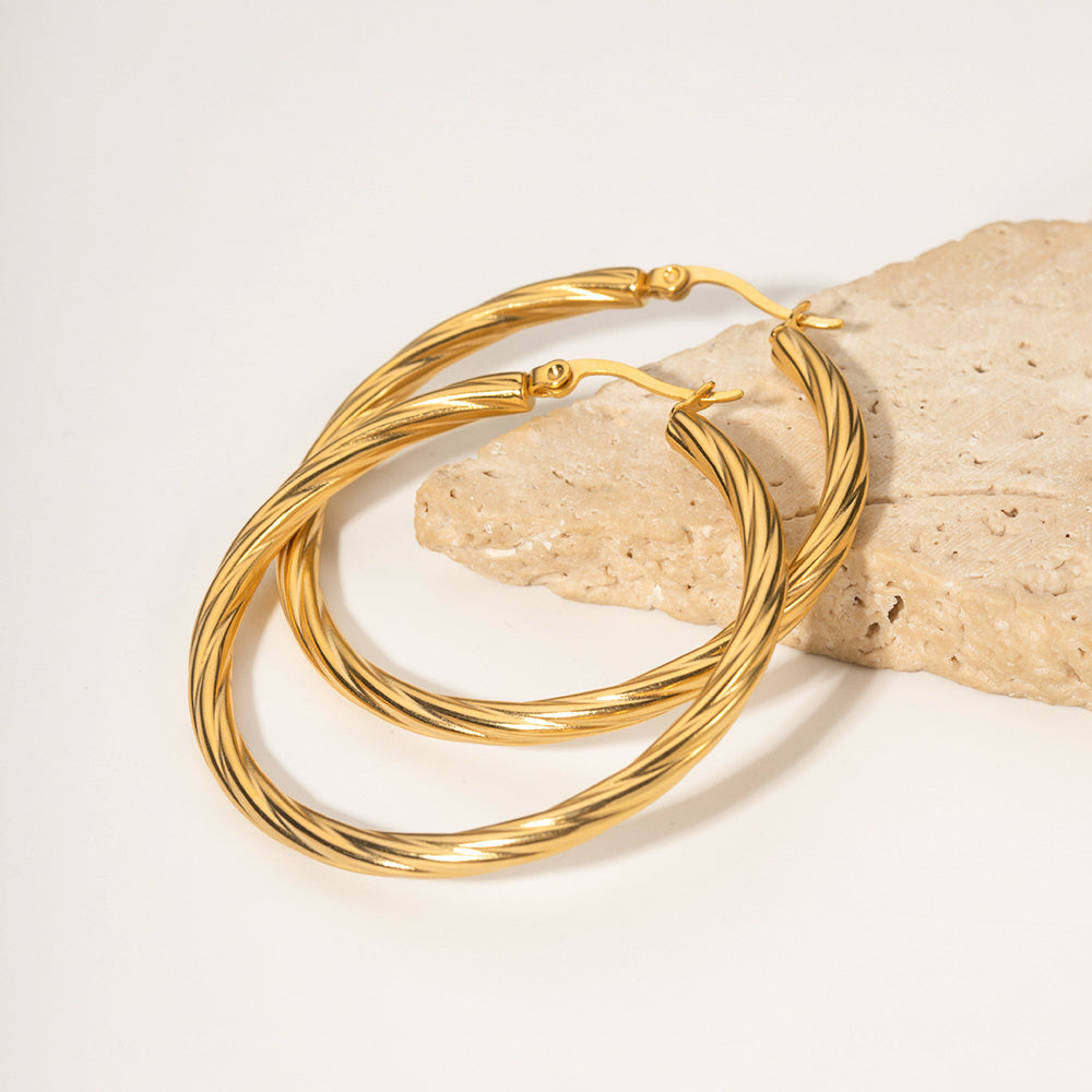Elisa Waterproof 18k Gold Twisted Hoop Earrings