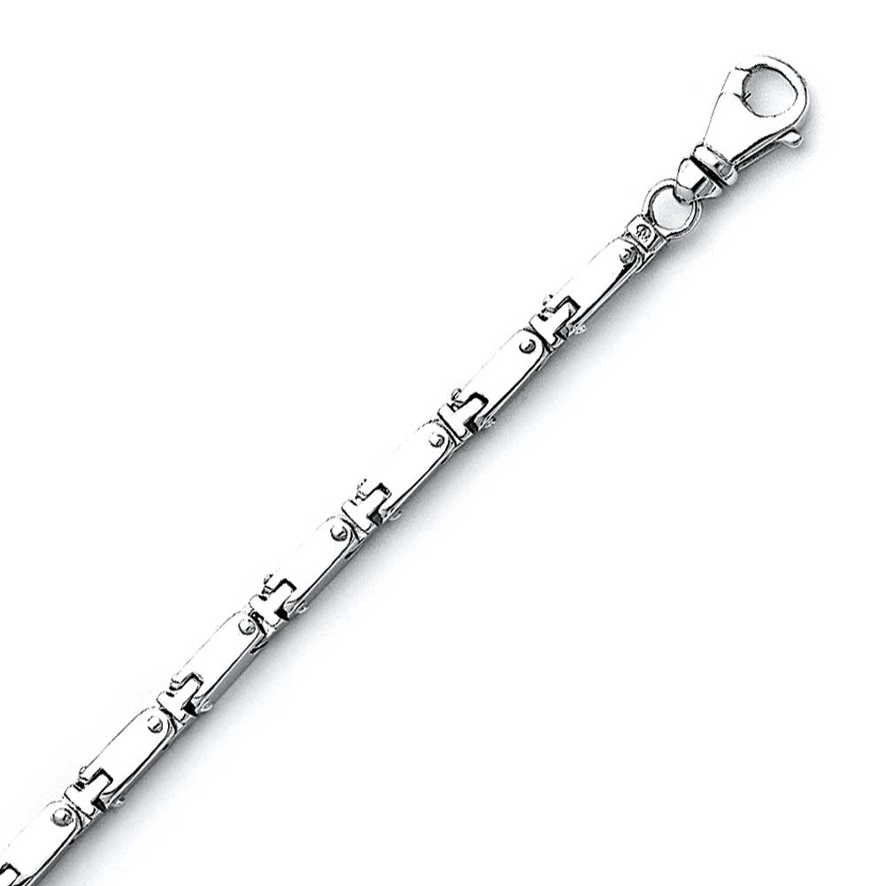 14K Solid White Gold Handmade Custom Signature Ryder-2 Necklace 4.6 x 4.6 mm Thick