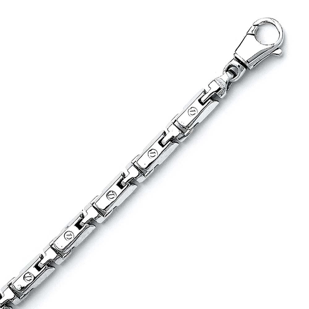 14K Solid White Gold Handmade Custom Signature Grand Prix Necklace 6.1 x 6.1 mm Thick