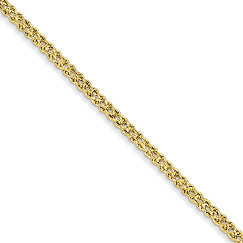 14K Gold 2.5mm Double Strand Rope Bracelet 8 Inches PriceRock