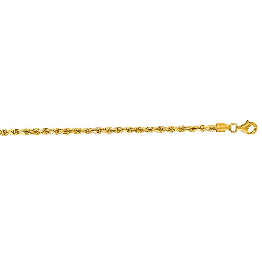 10K Solid Yellow Gold Diamond Cut Rope Bracelet 2.75mm thick 7 Inches