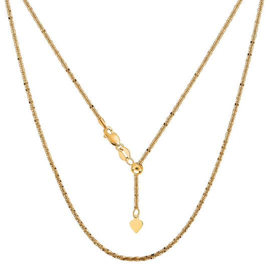 14K Solid Yellow Gold Adjustable Sparkle Chain Necklace 1.5mm thick 22 Inches