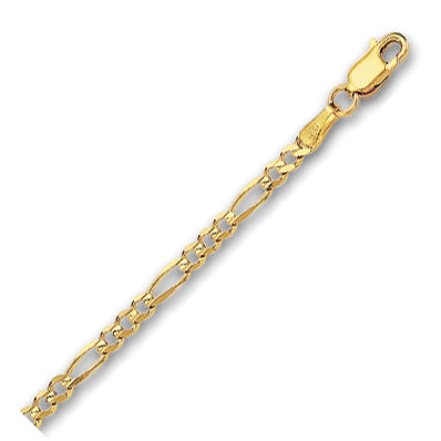 10K Solid Yellow Gold Figaro Lite 3mm thick 18 Inches