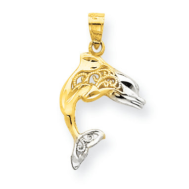 10K Gold & Rhodium Dolphin Charm