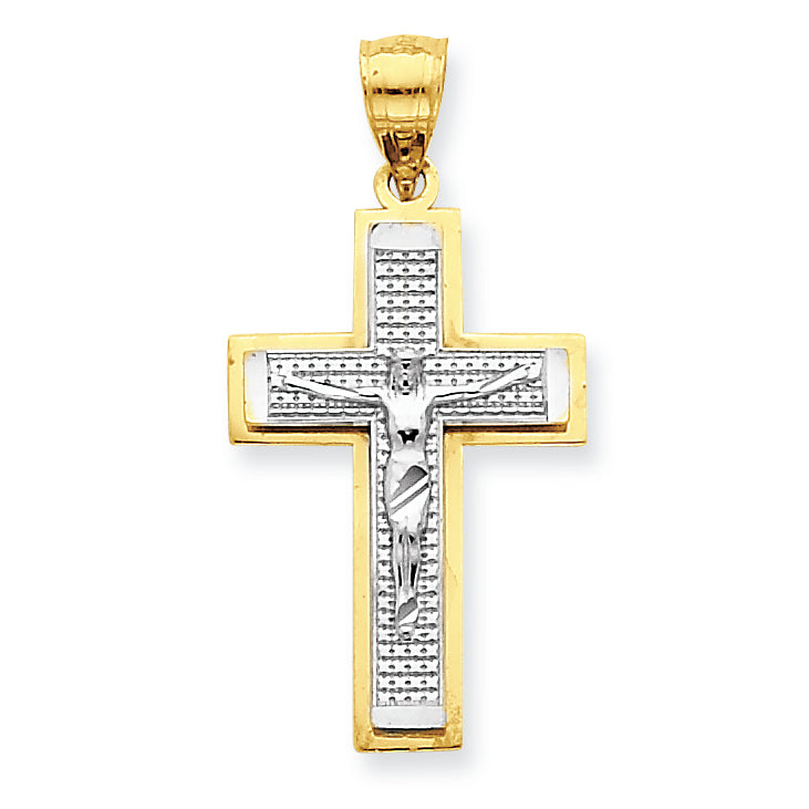 10K Gold & Rhodium Crucifix Pendant
