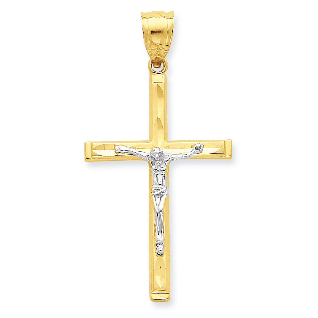 10K Gold & Rhodium Diamond-Cut Crucifix Pendant
