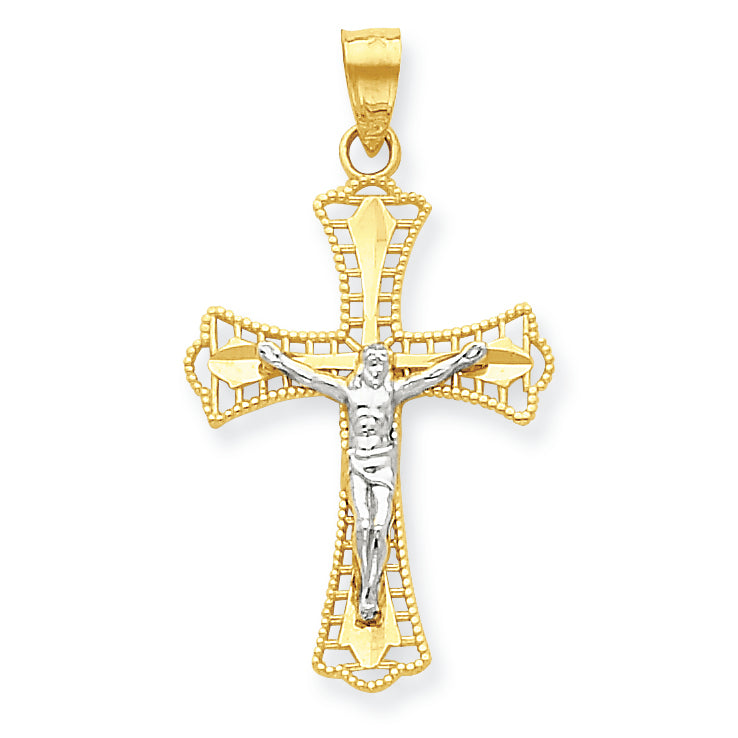 10K Gold & Rhodium Diamond-Cut Crucifix Pendant