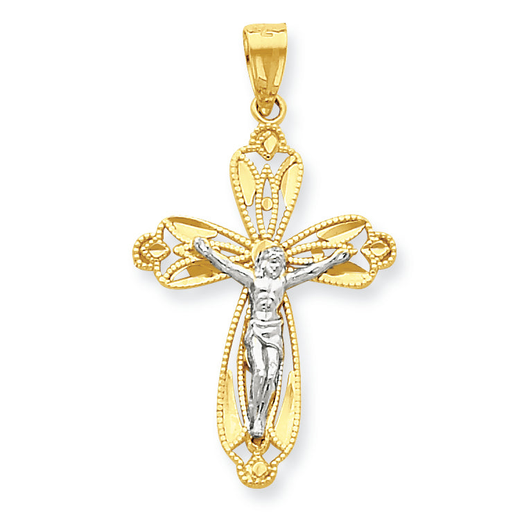 10K Gold & Rhodium Diamond-Cut Crucifix Pendant