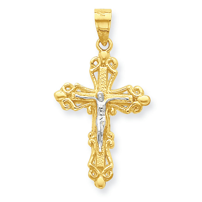 10K Gold & Rhodium Crucifix Pendant