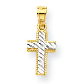 10K Gold & Rhodium Tiny Diamond-Cut Cross Pendant