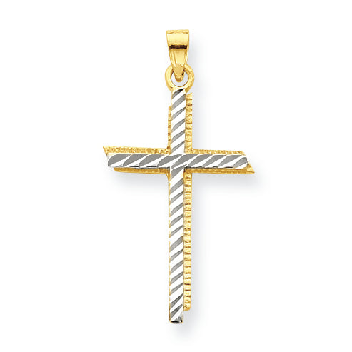 10K Gold & Rhodium Diamond-Cut Cross Pendant