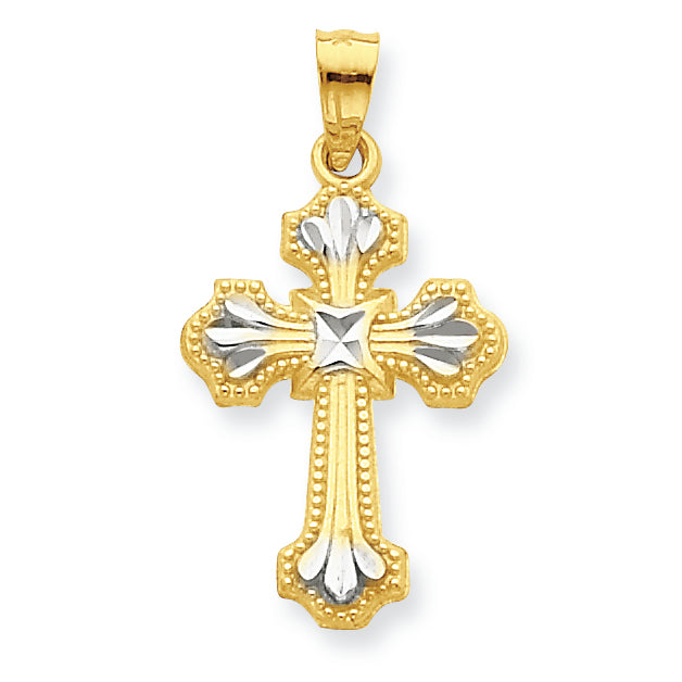 10K Gold & Rhodium Diamond-Cut Cross Pendant