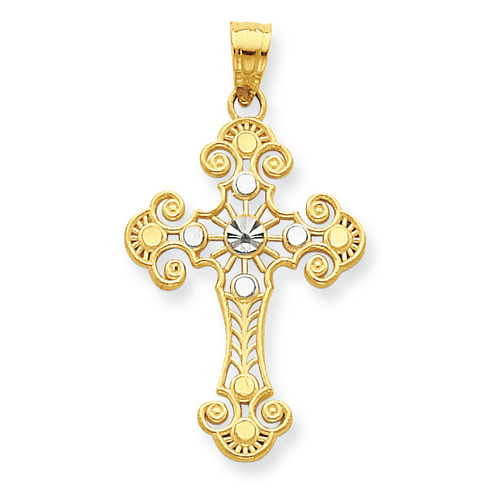 10K Gold & Rhodium Cross Pendant
