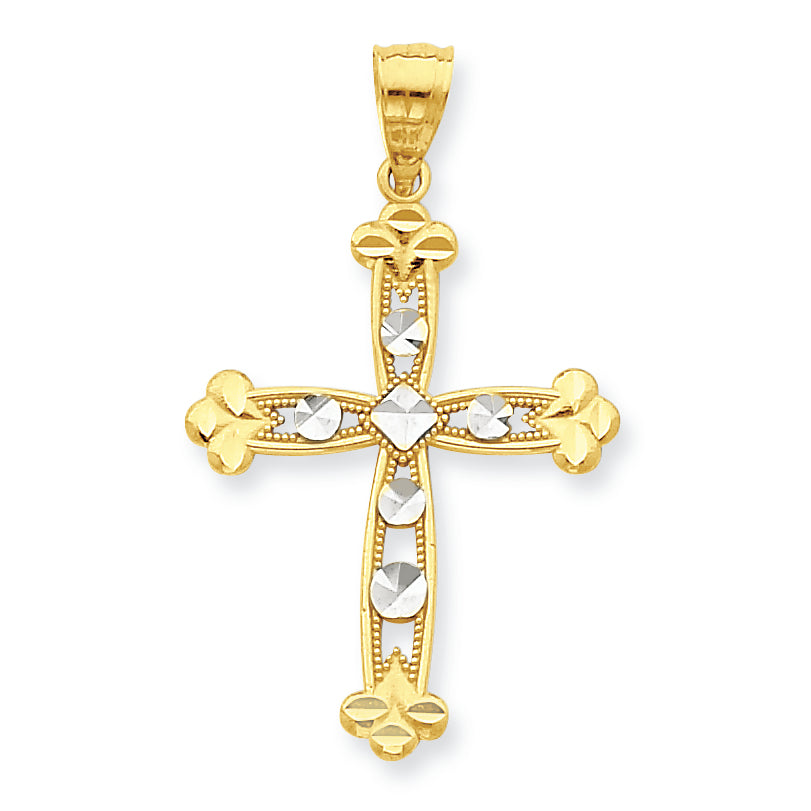 10K Gold & Rhodium Budded Cross Pendant