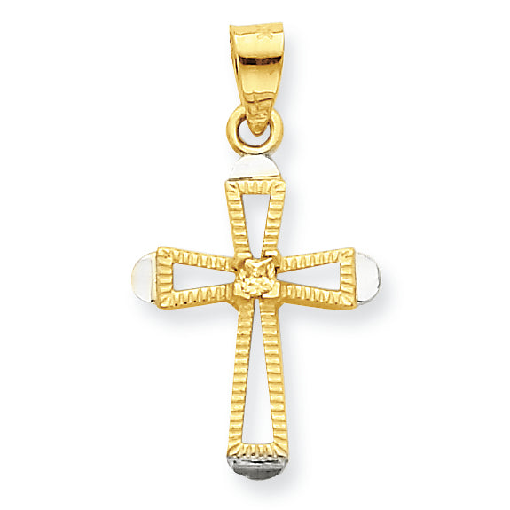 10K Gold & Rhodium CZ Cross Pendant