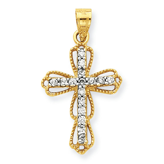 10K Gold CZ Filigree Cross Pendant