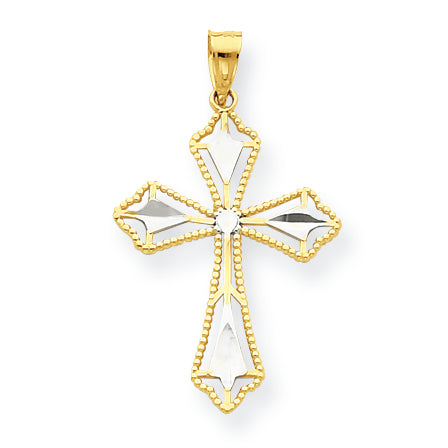 10K Gold & Rhodium Diamond-Cut Cross Pendant