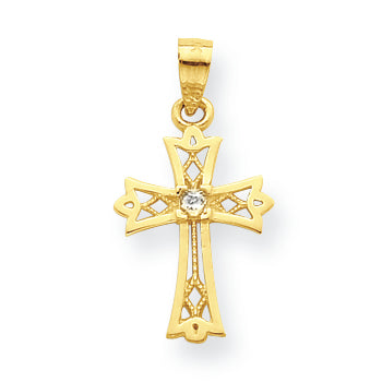10K Gold CZ Cross Pendant