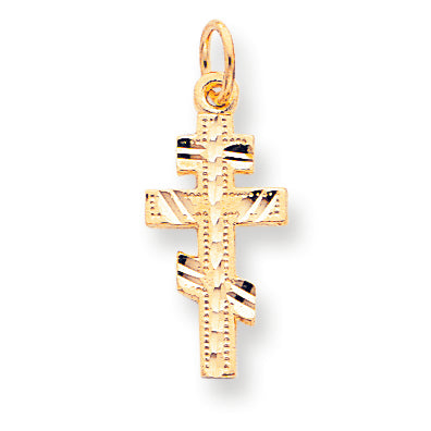 10K Gold Solid Flat-Backed Eastern Orthodox Cross Pendant