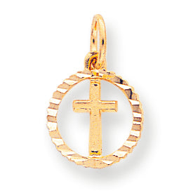10K Gold Solid Flat-Backed Cross in Circle for Eternal Life Charm