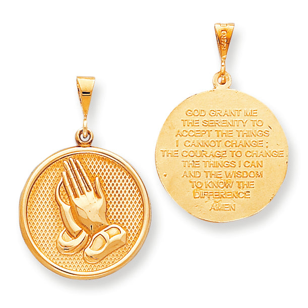 10K Gold Praying Hands Reversible with Serenity Prayer Pendant