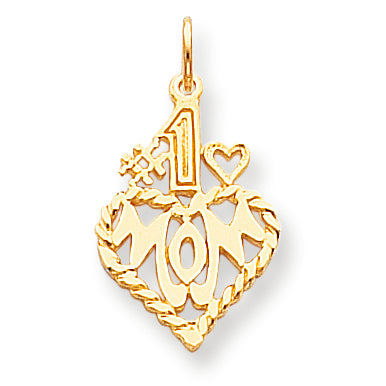 10K Gold #1 Mom in Heart Charm