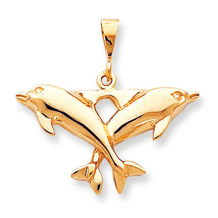 10K Gold Solid Polished Twin Dolphins Charm