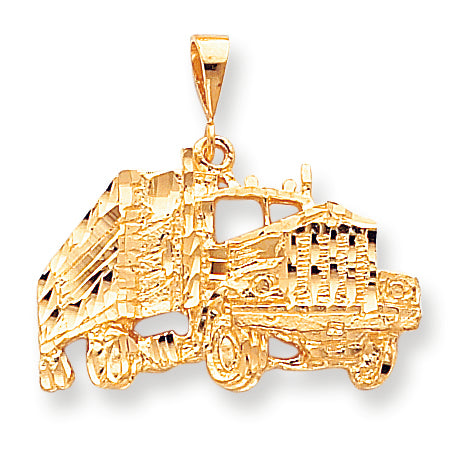 10K Gold Solid Diamond-cut Semi with Trailer Charm