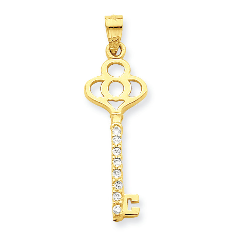 10K Gold CZ Key Pendant