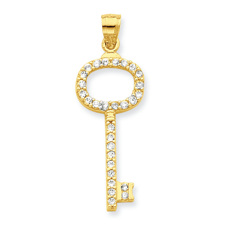 10K Gold CZ Key Pendant