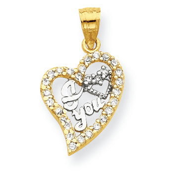 10K Gold & Rhodium I Love You CZ Heart Pendant