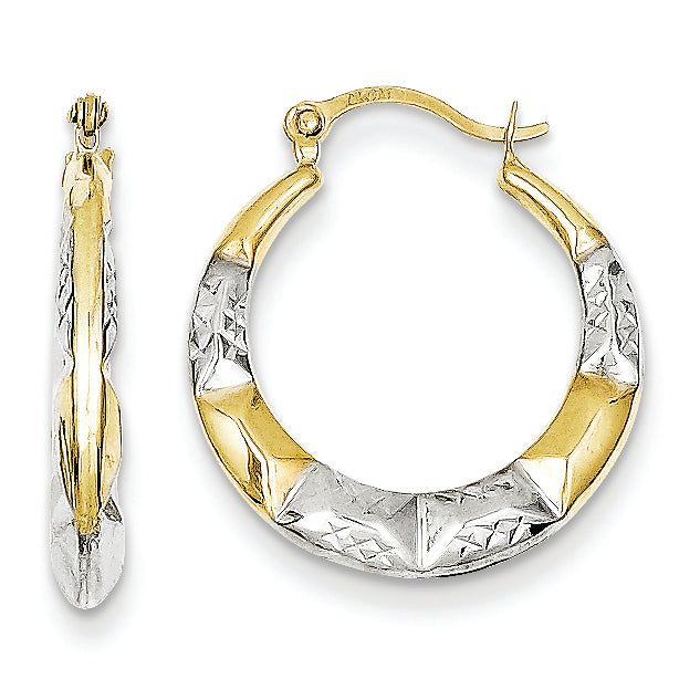 10K Gold & Rhodium Hollow Hoop Earrings