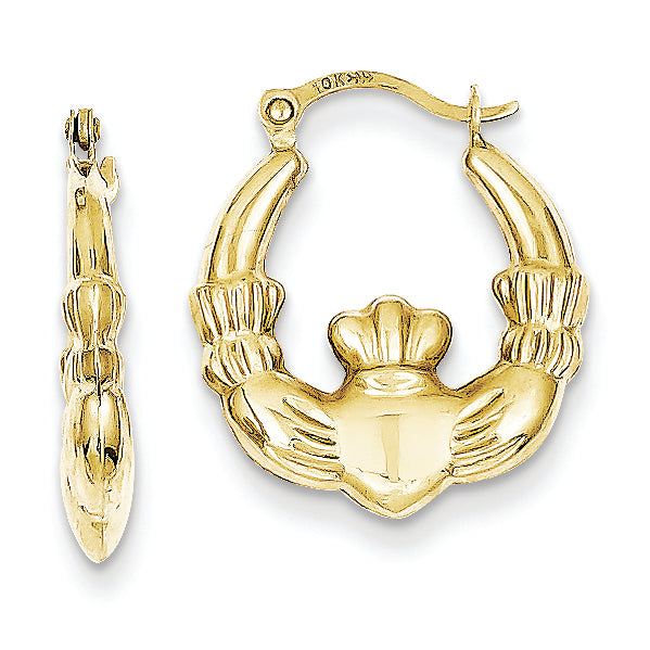 10K Gold Claddagh Hollow Hoop Earrings