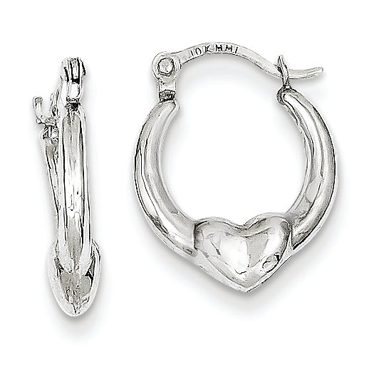 10K White Gold Heart Hollow Hoop Earrings