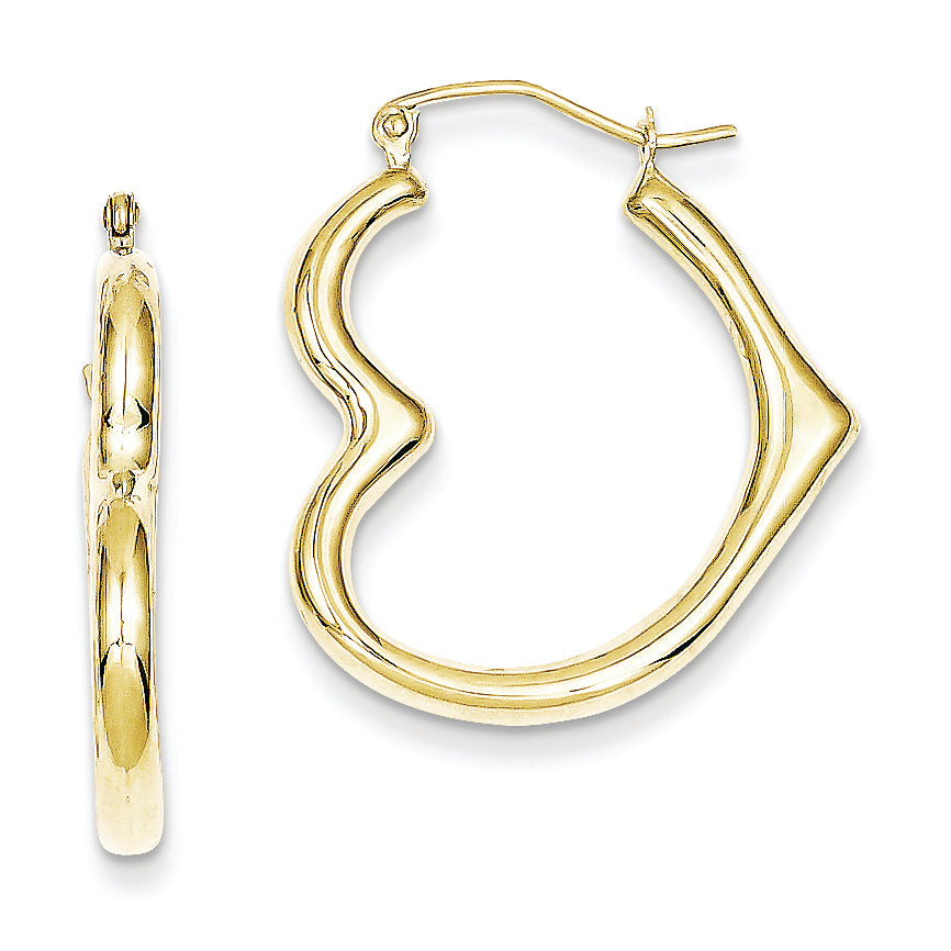 10K Gold Hollow Heart Shape Hoop Earrings
