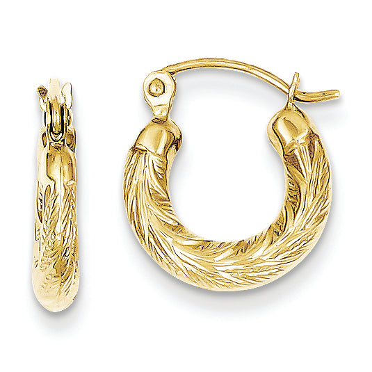 10K Gold Fancy Small Hoop Earrings