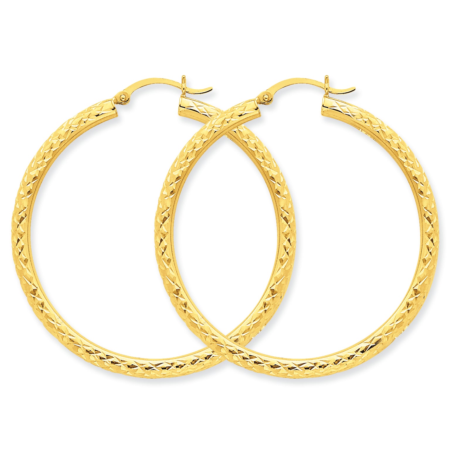 10K Gold Diamond-cut 3mm Round Hoop Earrings