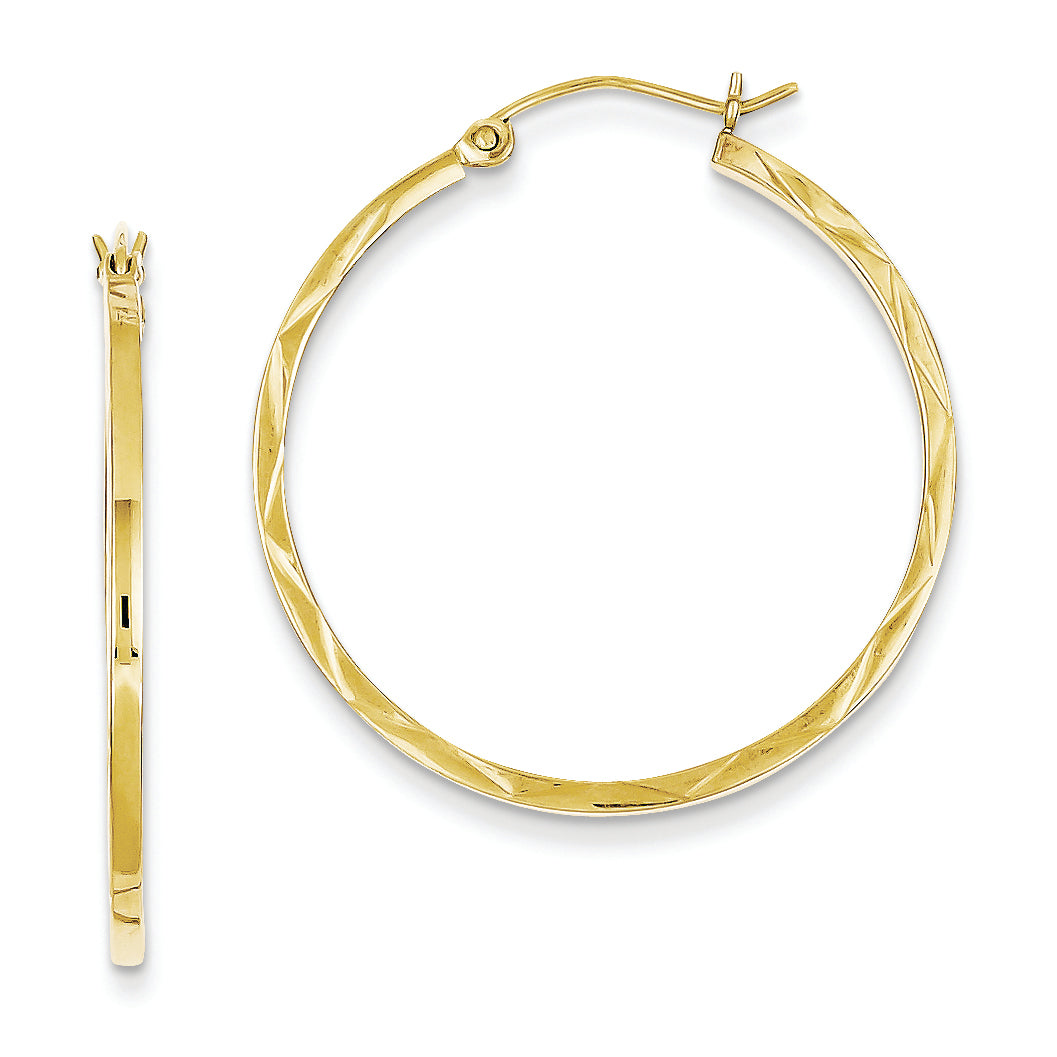 10K Gold 1.5x30mm Diamond Cut Hoop Earrings