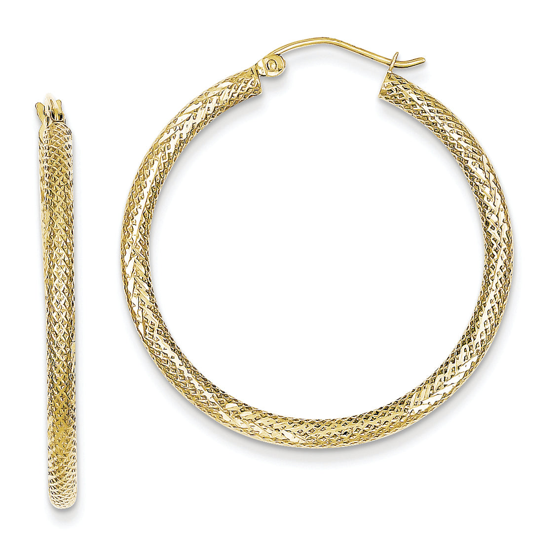 10K Gold Diamond Cut Patterned 35mm Hoop Earrings