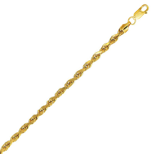 10K Solid Yellow Gold Hollow Rope Chain 4mm thick 24 Inches