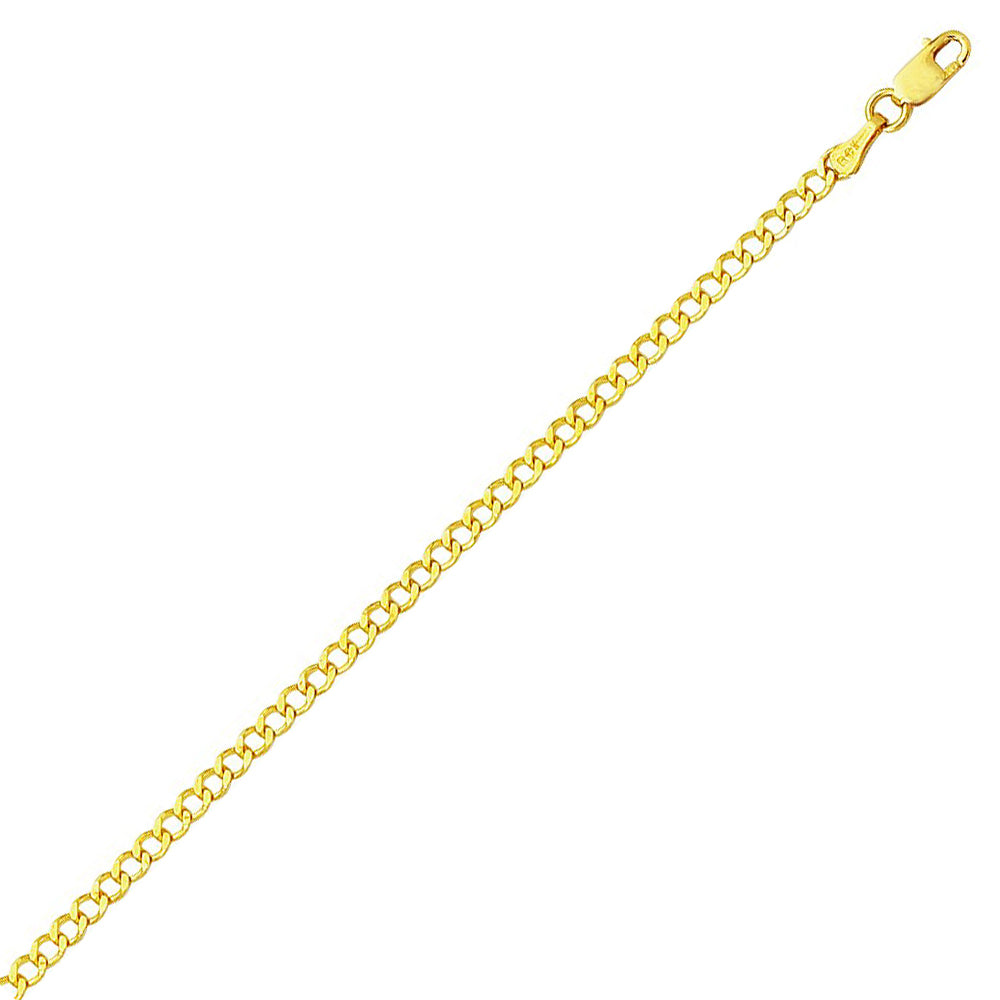 14K Solid Yellow Gold Comfort Curb Chain 2.7mm thick 24 Inches