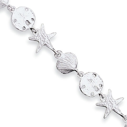 Sterling Silver Seashells Bracelet 7 Inches