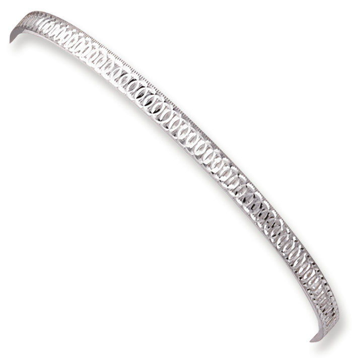 Sterling Silver 4mm Fancy Diamond-cut Slip-On Bangle Bracelet